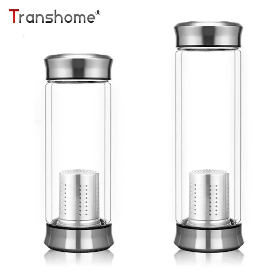 Transhome стеклянная бутылка для воды с двойными стенками, бутылки для питьевой воды, стеклянная бутылка с заваркой чая, 300 мл, бутылка для воды из нержавеющей стали