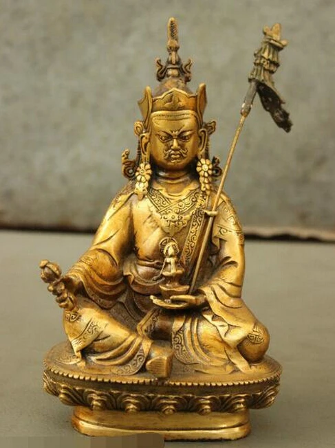 ZSR 827 + Тибет Vajrayana бронзовая позолоченная гуру Rinpoche Padmasambhava Padmakara статуя Будды|buddha