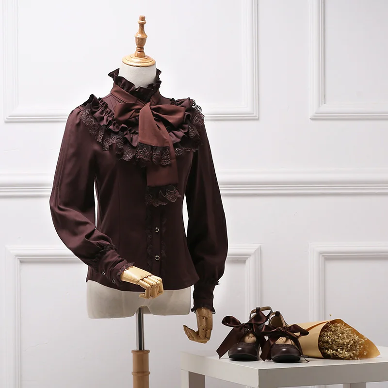 Lolita Chiffon Ruffle Blouse Stand Collar Long Sleeve Vintage Women's Shirt Elegant Blusas Female Gothic 2019 |