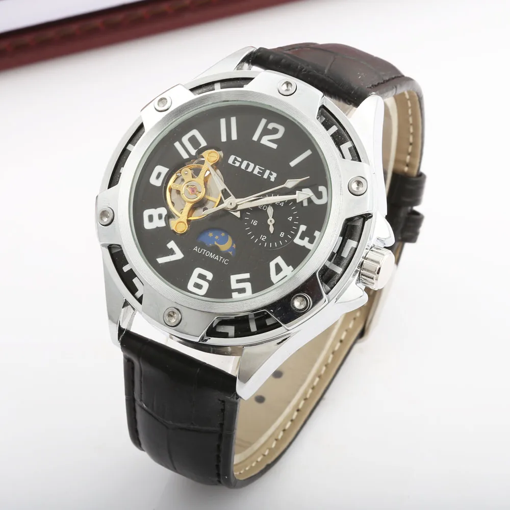 Reloj hombre GOER мужские часы Лидирующий бренд Роскошные спортивные кожаный ремешок