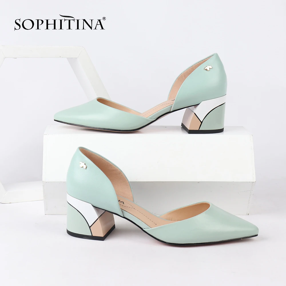 

SOPHITINA Sexy Pointed Toe Pumps High Quality Sheepskin Fashion Shallow Casual Square Heel Shoes New Hot Sale Woman Pumps C162
