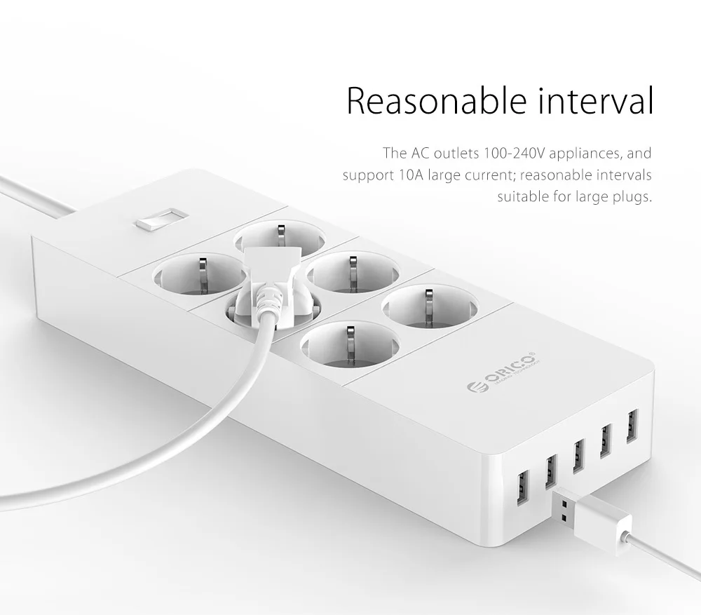 ORICO HPC-V1, USB, ЕС, Великобритания, США, электрическая розетка, умная силовая полоса, переключатель перегрузки, защита от перенапряжения, 4, 6, 8, розетки переменного тока, 5, 2,4 А, usb-порты