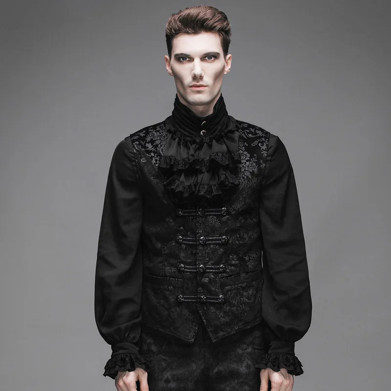 Мода дьявола стимпанк Средневековая мужская Черная куртка жилеты Готический