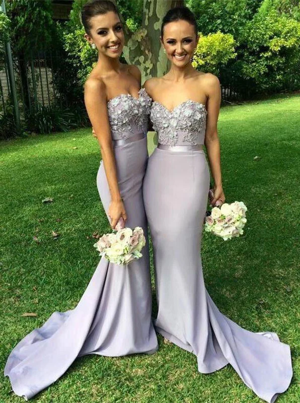 

Lilac Bridesmaid Dresses Appliques Off the Shoulder Sweep Train Floor Length Wedding Guest Prom Party Gowns