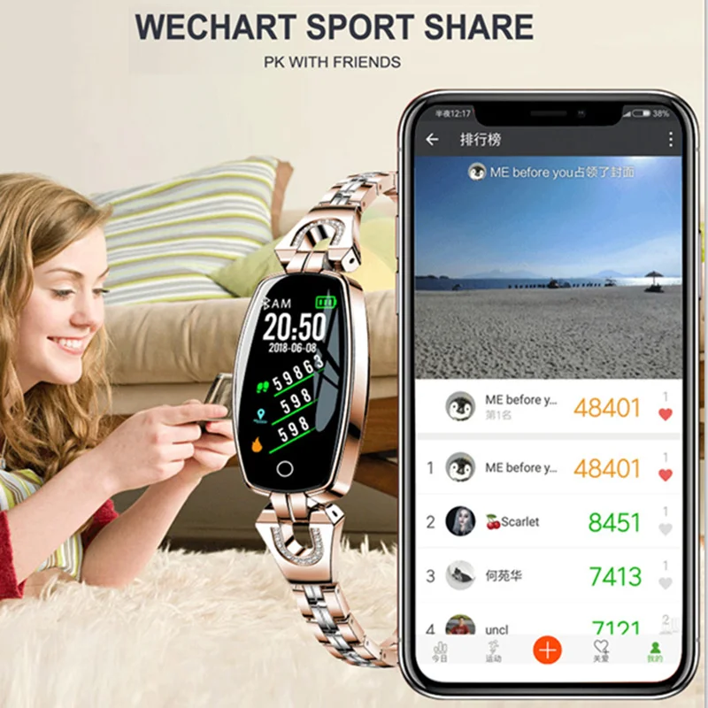 H8 Смарт Babd Женский Смарт-браслет с измерением артериального давления