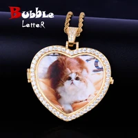bubble letter custom photo projection pendant necklace heart personalized picture medallion cubic zircon hip hop jewelry
