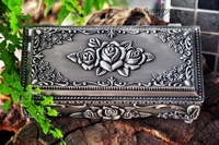 fashion jewelry box zinc alloy metal trinket box vintage rose flower design tin alloy box jewellery casket gift box