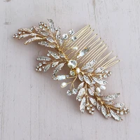 kmvexo gold leaves wedding bridal hair combs vintage crystal pearls hairpins prom party jewelry hair accessories pins for women