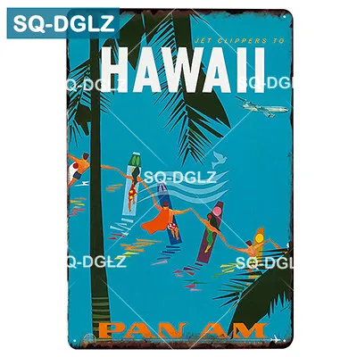 [SQ-DGLZ] Summer Hawaii Metal Tin Sign Aruba Plaque Paint Australia Wall Decor Beach Painting Plaques - Color: 1736