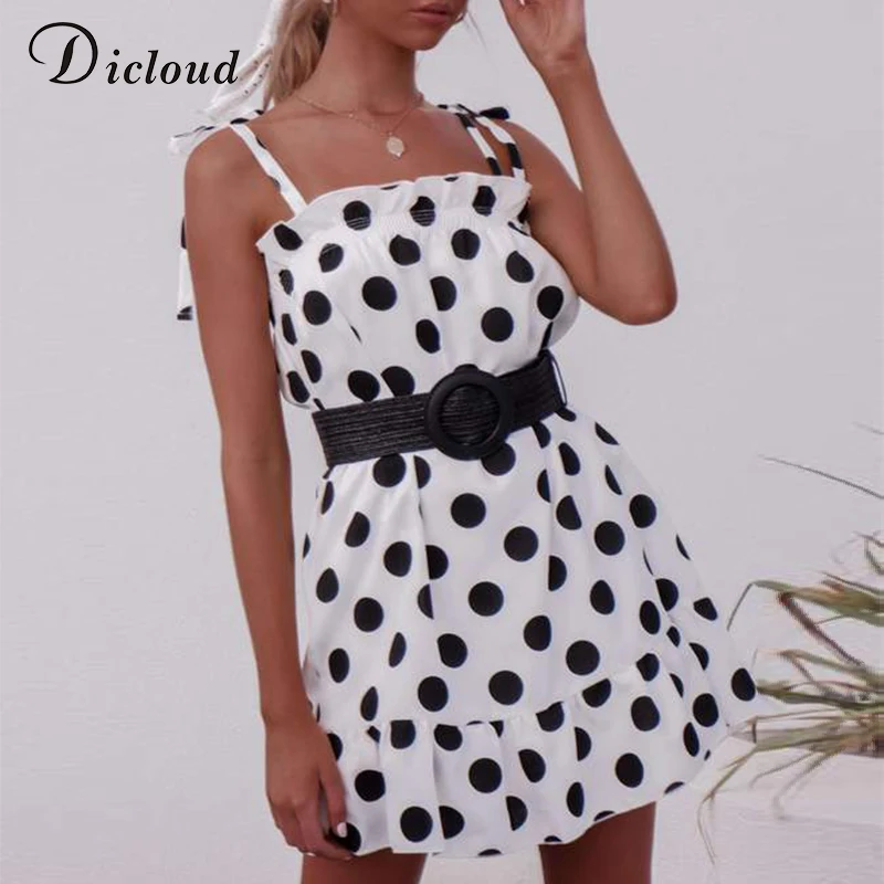 DICLOUD Спагетти ремешок сексуальный белый горошек пляжные платья летние женщины