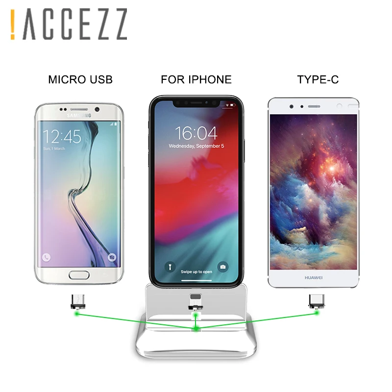 ! Магнитный держатель подставка ACCEZZ для телефона iphone XR XS MAX X 8 7 Plus 3 в 1 Type C Micro USB