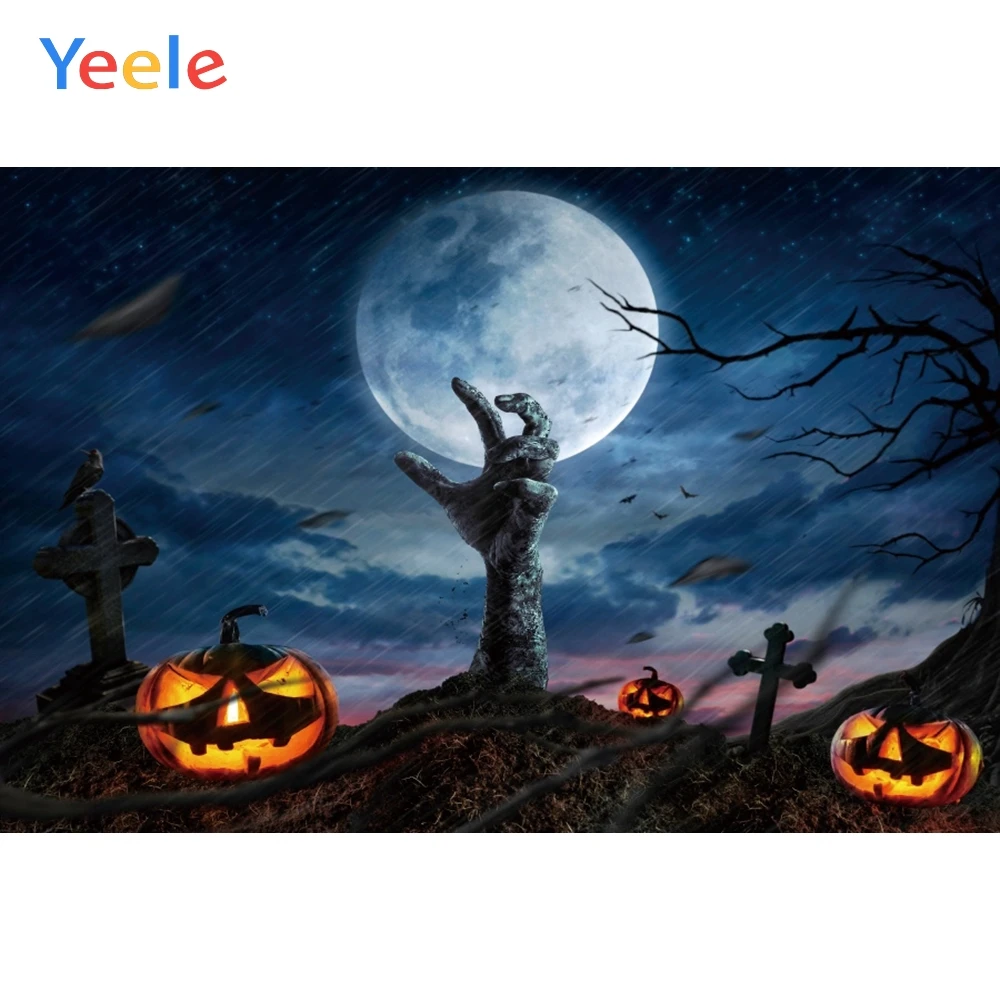 

Yeele Halloween Night Moon Tomb Ghost Tree Pumpkin Photography Backgrounds Customized Photographic Backdrops for Photo Studio