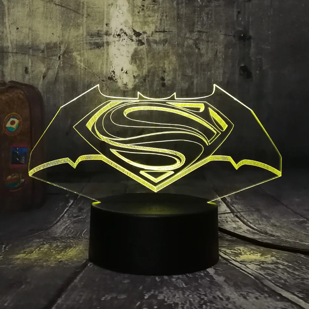 Cool 3D LED DC Superman Batman Logo Symbol Night Light Desk Table Lamp 7 Color Change Flashlight USB RGB Controler Toy Kids toys | Лампы и