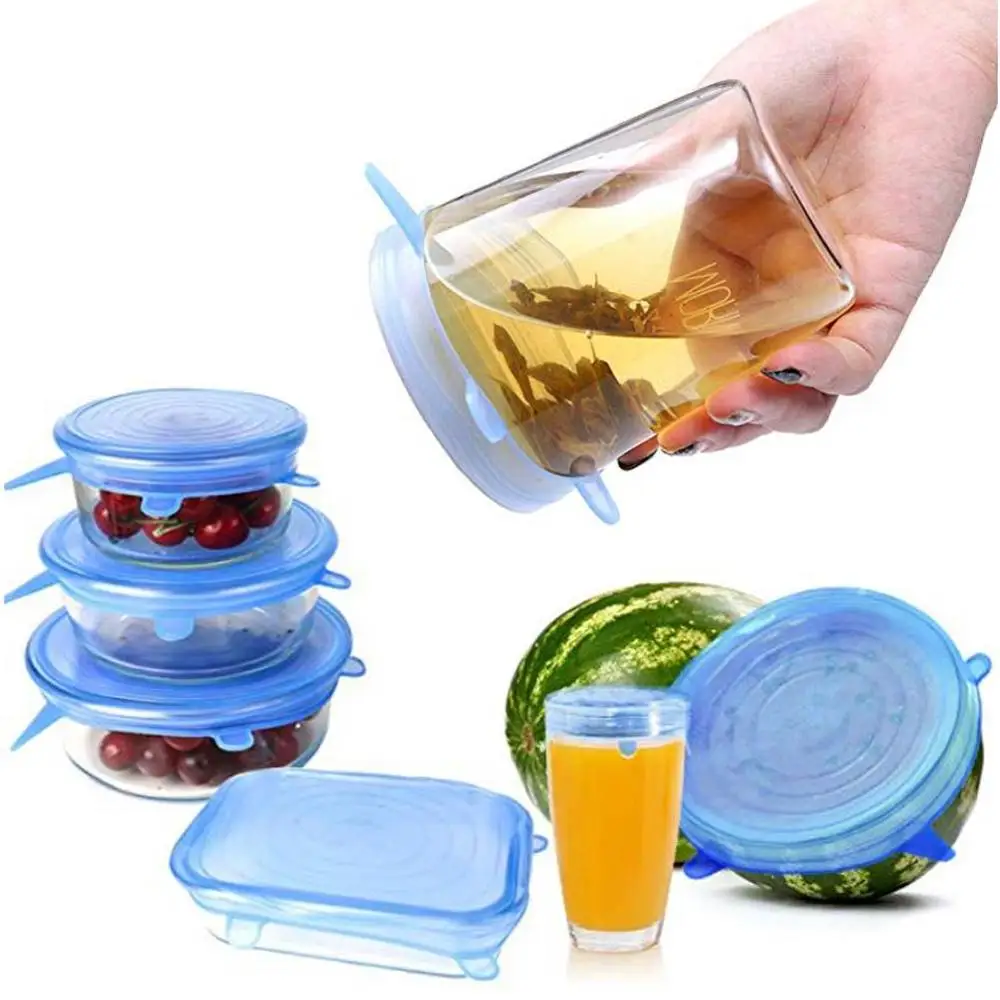 6 шт многоразовый силикон растягивающиеся крышки для чаши пищи Saver гибкий