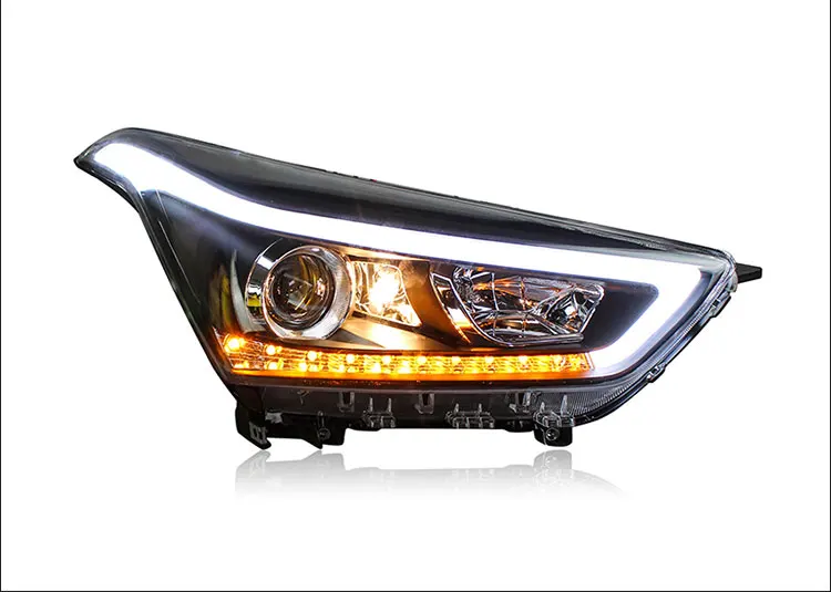 2 шт. светодиодный фары для hyundai ix25 Автомобильный светодиодный фонарь двойной ксеноновый Объектив Автомобильные аксессуары дневные ходовые огни противотуманные фары