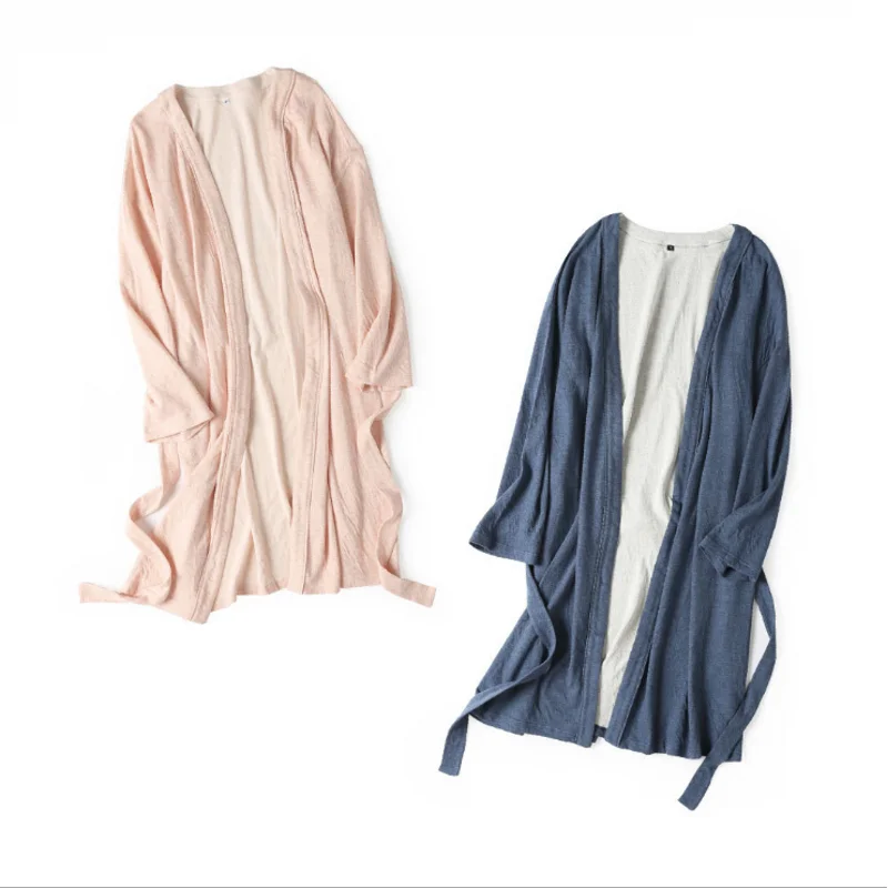Autumn Brand Robes lovers Pajamas Women Cotton Robe Couples Long Sleeve Robe Female V-neck collar Bathrobe with Belt