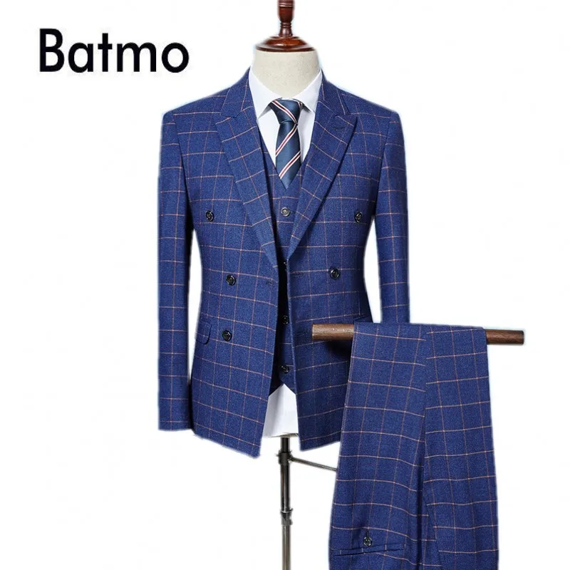 

Мужской свадебный костюм Batmo, двубортный, в клетку, Повседневный, 2018