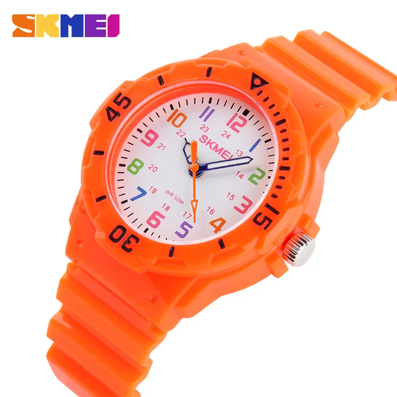orange SKMEI новые милые детские кварцевые часы, многоцветные красные, зеленые, синие, оранжевые часы, водонепроницаемые цифровые подарочные часы для мальчиков и девочек - Цвет: orange
