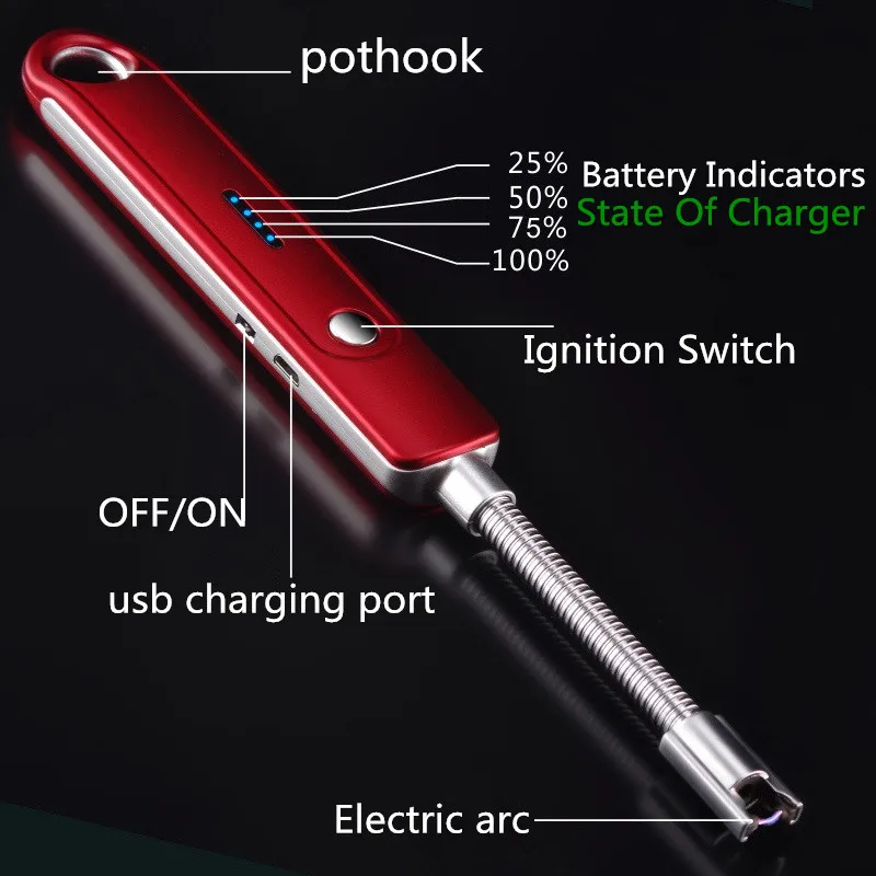 Светодиодная Зажигалка для барбекю Электронная импульсная USB дуговая зажигалка