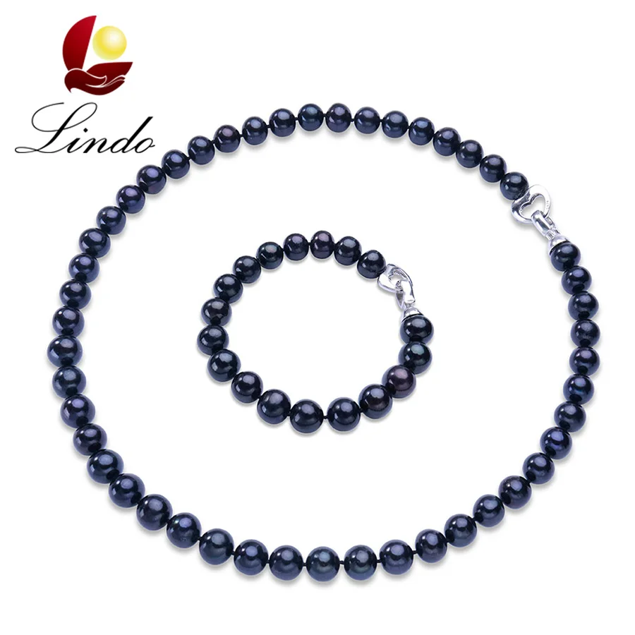 Женский подарок черный 100% натуральный пресноводный жемчуг ювелирные наборы для