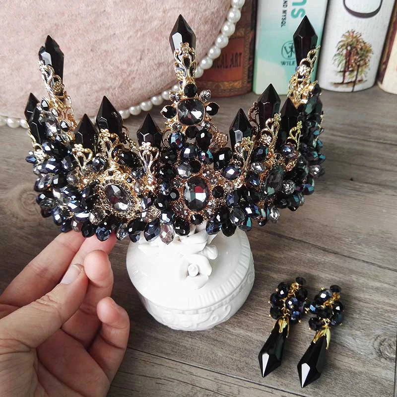 HIMSTORY большой черный барочный Королевский Тиары Корона новый роскошный