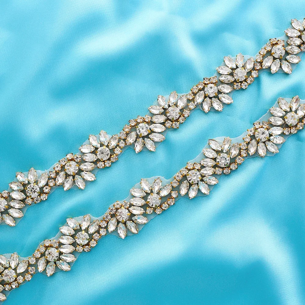 

Rhinestones Wedding Belt Sparkling Crystal Bridal Belt Gold Diamond Bridal Dress Sash For Wedding Accessories J147G