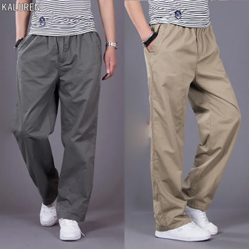 

TOP Spring loose casual pants male plus size loose Elastic Waist straight tooling male cotton long trousers L-6XL
