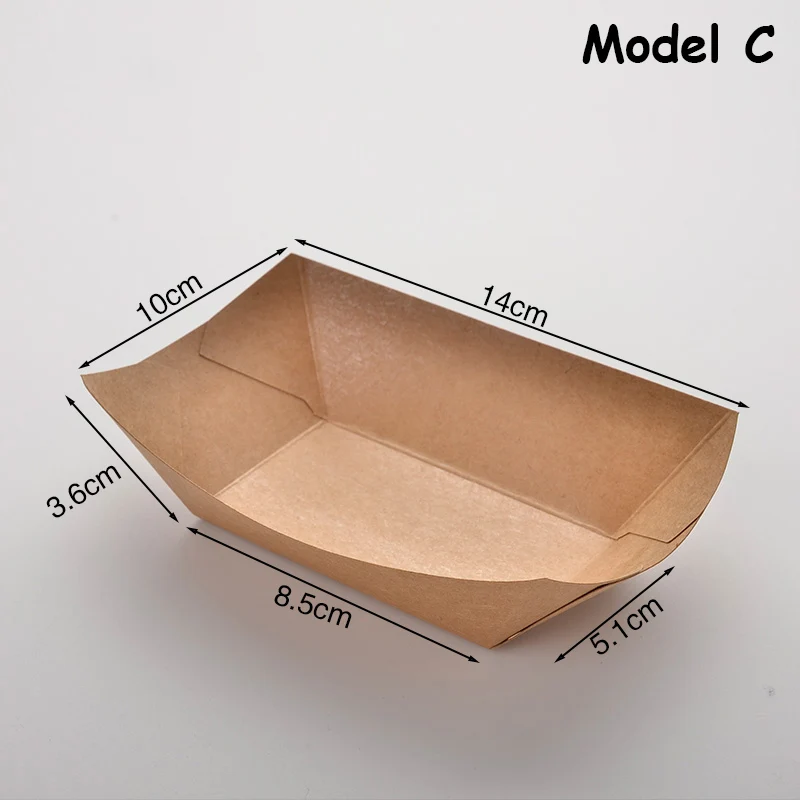 Model C Коробка для фаст-фуда, одноразовая коробка, чехол из крафт-бумаги, поднос для еды, класс еды, жареная курица, картошка фри, коробка, водонепроницаемая и антимасляная 100 шт - Цвет: Model C