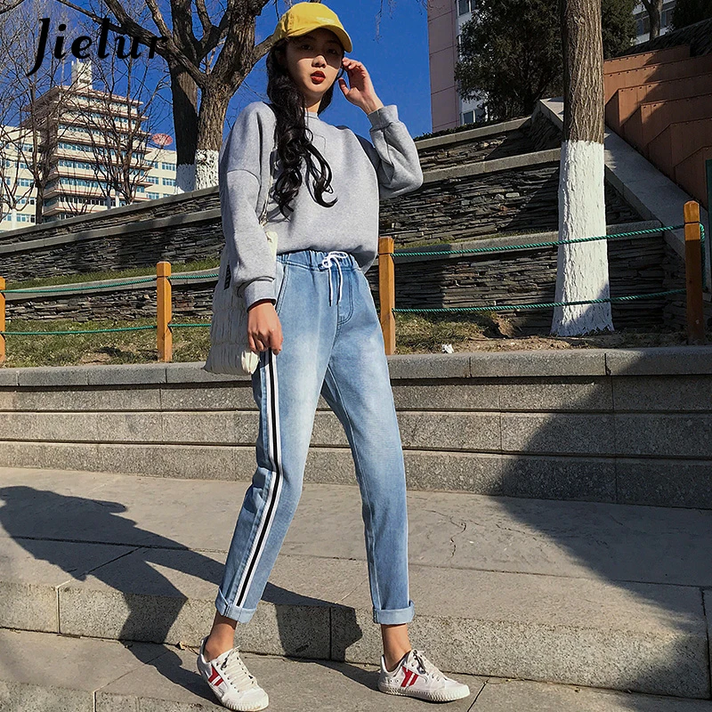 Jielur джинсы женские в полоску с высокой талией S 5XL Pantalon Mom Jean Femme 2020 корейский стиль