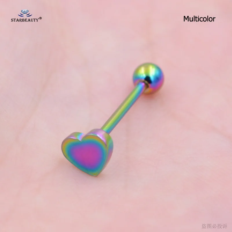 Multicolor Starbeauty, 1 шт., милые кольца для пирсинга языка в форме сердца, розовое золото, кольцо для сосков, спираль, промышленные серьги для пирсинга, ювелирные изделия для тела - Окраска металла: Multicolor