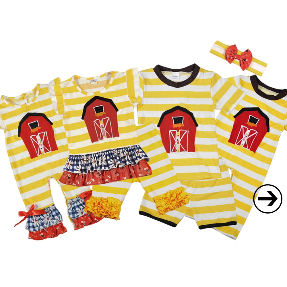 Fashion New Design Toddler Girls Clothing Set Summer Embroidery Boutique Yellow Striped Shorts Baby Remake Outfits | Детская одежда и
