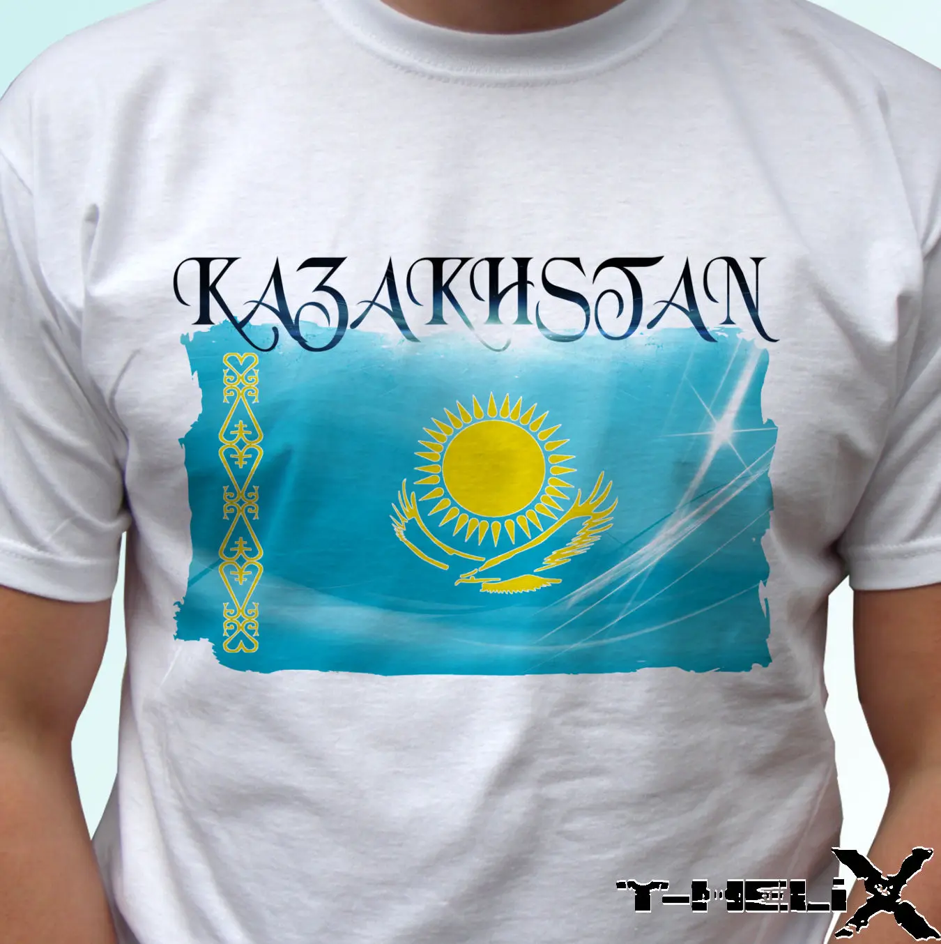 Белая футболка с изображением флага Kazakhstan стильная повседневная в стиле pride для