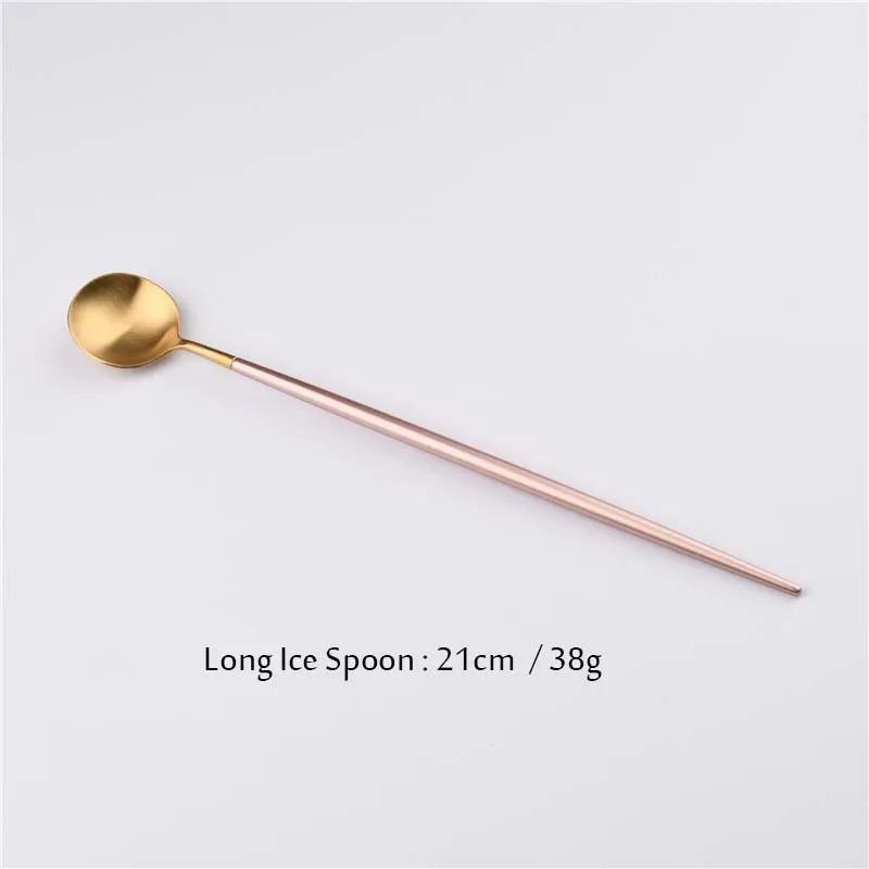 Long lce spoon Необычный дизайн розовые ручки золотые наборы столовых приборов нож вилка Dinneware западные чайные ложки посуда для свадебной вечеринки - Цвет: Long lce spoon
