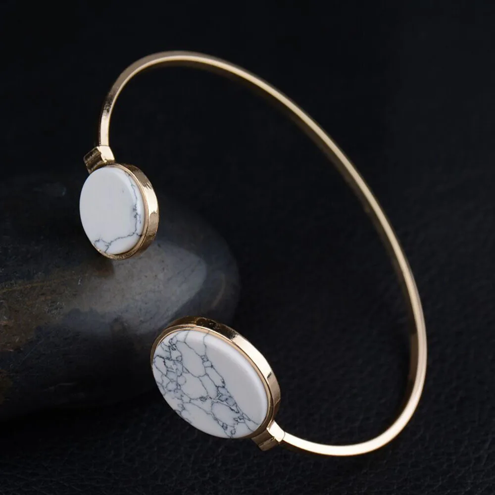 G.YCX Vintage White Black Faux Marble Stone Paired Bracelets Geometric Round Gold Circle Best Friend Bracelet For Women Bijoux | Украшения