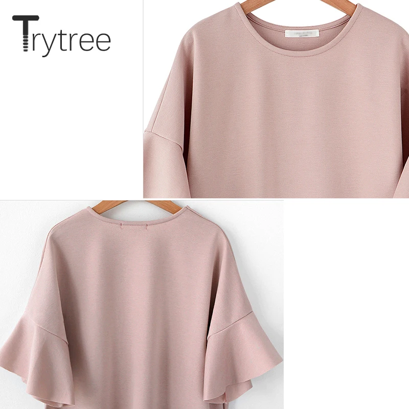 Trytree летнее женское платье повседневное однотонное мини-платье с круглым вырезом