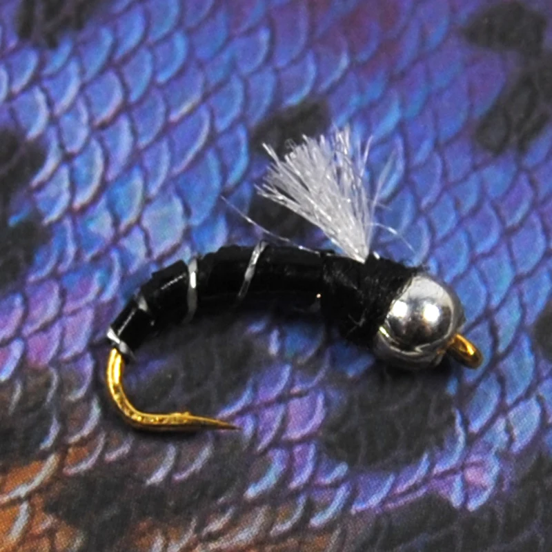 10 шт. #14 жужжков форель приманки Caddis голова шарика муха рыболовная черный Beadhead