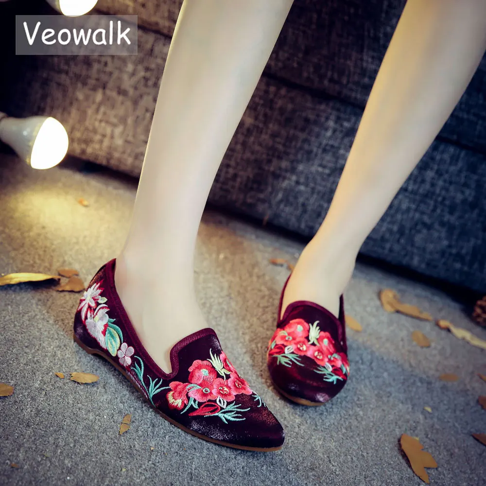 Veowalk/Женская обувь на плоской подошве в китайском стиле Удобные летние женские