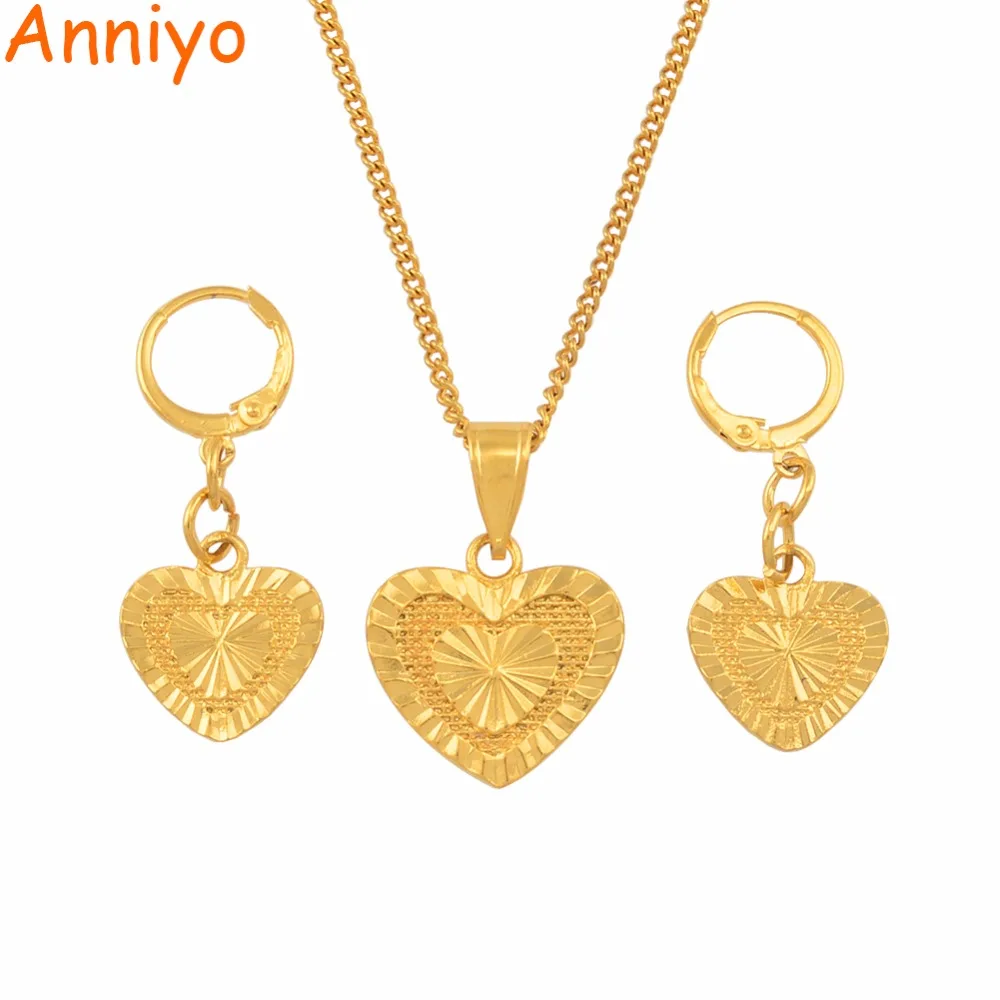 

Anniyo Heart Jewelry sets Pendant Necklaces Earrings for Women Girls Gold Color Romantic Bride Wedding Party Gift #144106