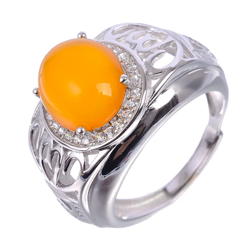 MeiBaPJ 9*11 Real Natural Chalcedony Gemstone Men Ring or Empty Support 925 Sterling Silver Fine Wedding Jewelry | Украшения и