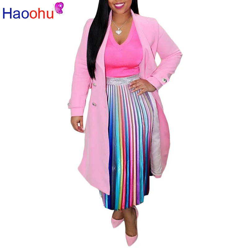 Женская плиссированная юбка в радужную полоску до середины икры с высокой талией