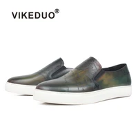 vikeduo men summer new casual mens shoes natural leather shoes genuine luxury footwear patina engraving zapato hombre