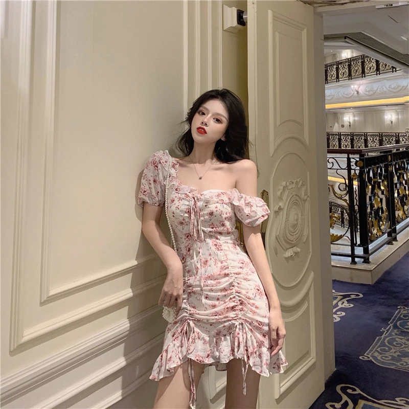 Женское платье Lychee в стиле ретро с цветочным принтом треугольным вырезом