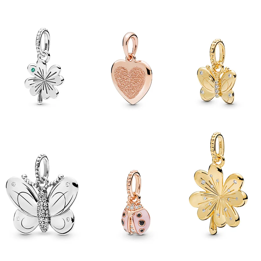 

6 Style 925 Sterling Silver Bead Charms Butterfly Ladybug Flower Bead for Original Pandora Women Necklace Jewelry