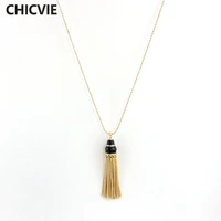 chicvie trendy gold tassel necklace pendants long natural stone collar necklace wedding engagement jewelry for women sne160187