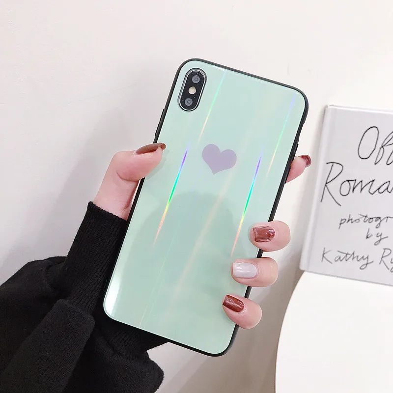 Чехол с лазером Aurora для iPhone X XR XS Max 7 6 6S Plus роскошный чехол из закаленного стекла
