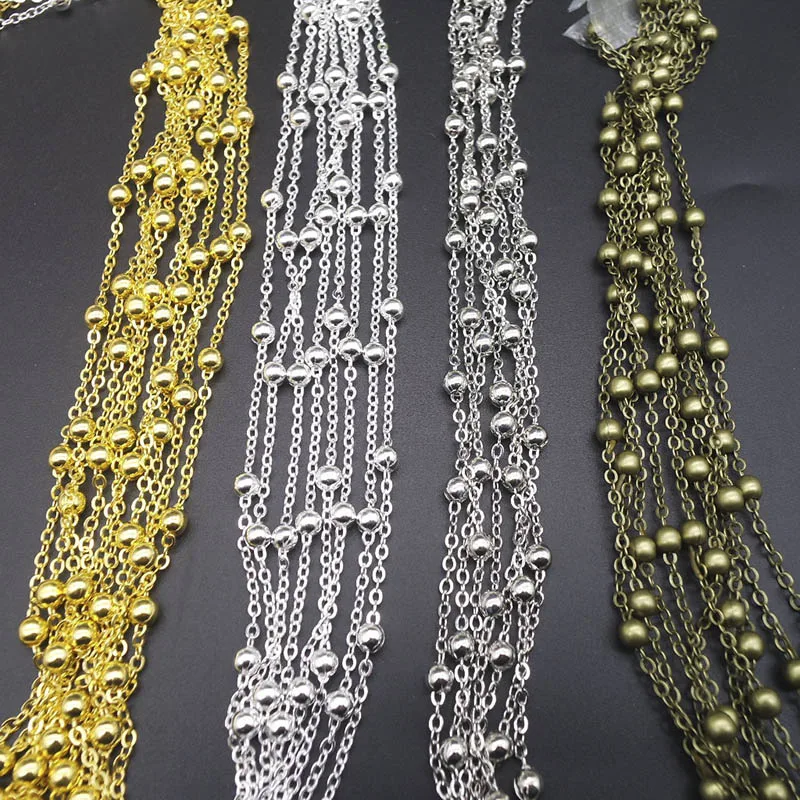

2m Rhodium/Silver/Gold/Antique Bronze Color Chain with Bead For DIY Jewelry Making Findings Necklace Bracelet Chain Accessories