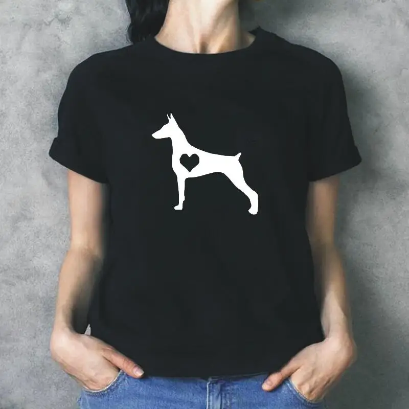 

Fashion Doberman Pinscher Heart Dog Print T Shirt Women Tops Dog Lover Short Sleeve Tee Shirt Femme Hipster Shirt Women Tshirt