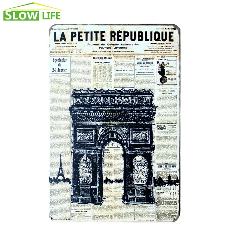 Arc De Triomphe на газете металлическая жестяная вывеска Настенный декор оловянный