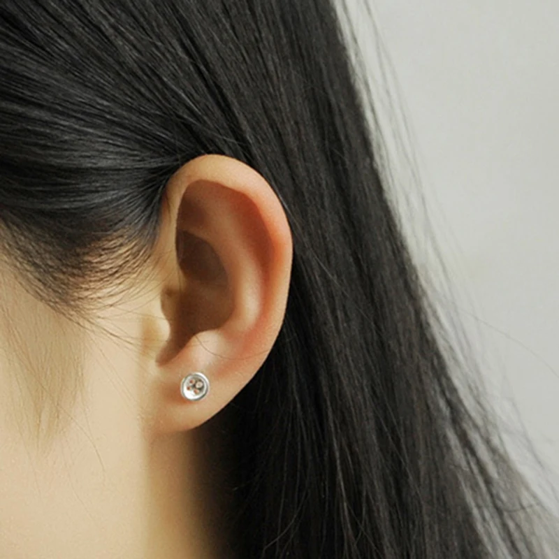 

Button Stud Earrings for Women 925 Sterling Silver Minimalist Statement Earring Pendant Female New Jewelry Gift to a Woman