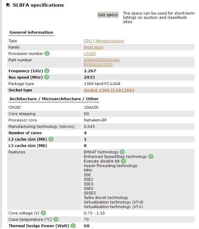 Процессор Intel Xeon L5520(8 Мб кэш-памяти, 2,26 ГГц, 5,86 GT/s Intel QPI) LGA1366 настольный процессор нормальная работа